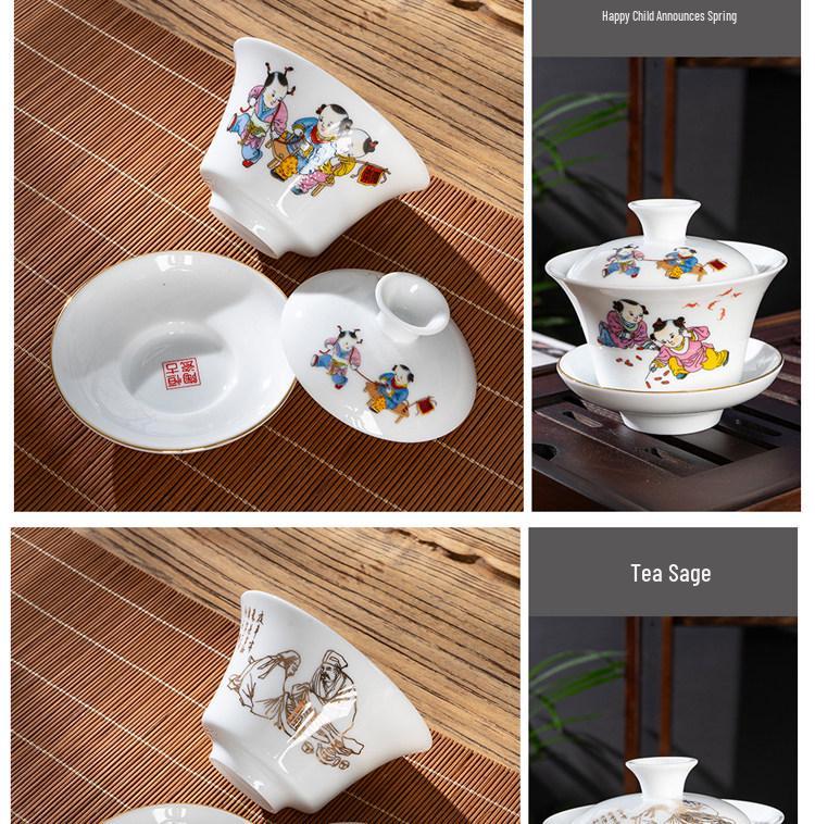 Chaozhou Blue and White Porcelain Gongfu Tea Set: Gaiwan, Mini Tea Cup, and Bowl