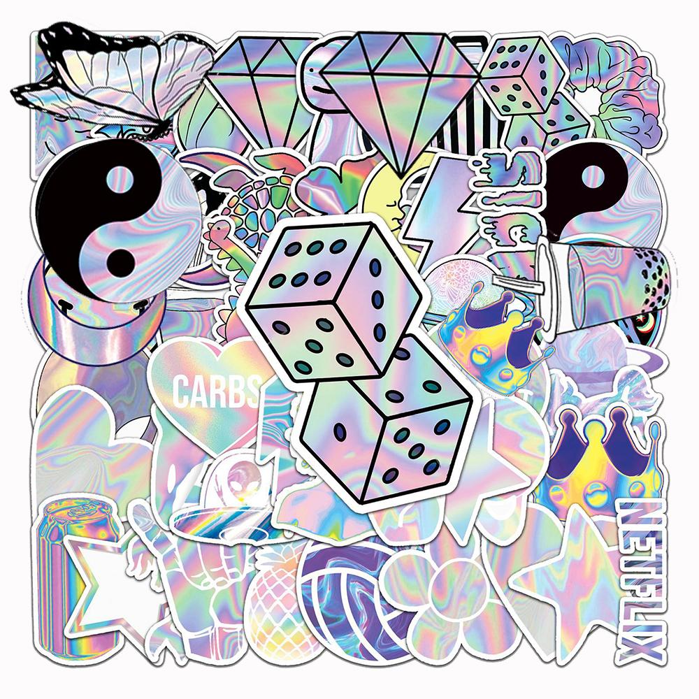10 30 50Pcs Holographic Laser Cartoon Graffiti Stickers Decals Kids Toys Laptop Guitar Notebook Phone Diary Decoration Sticker