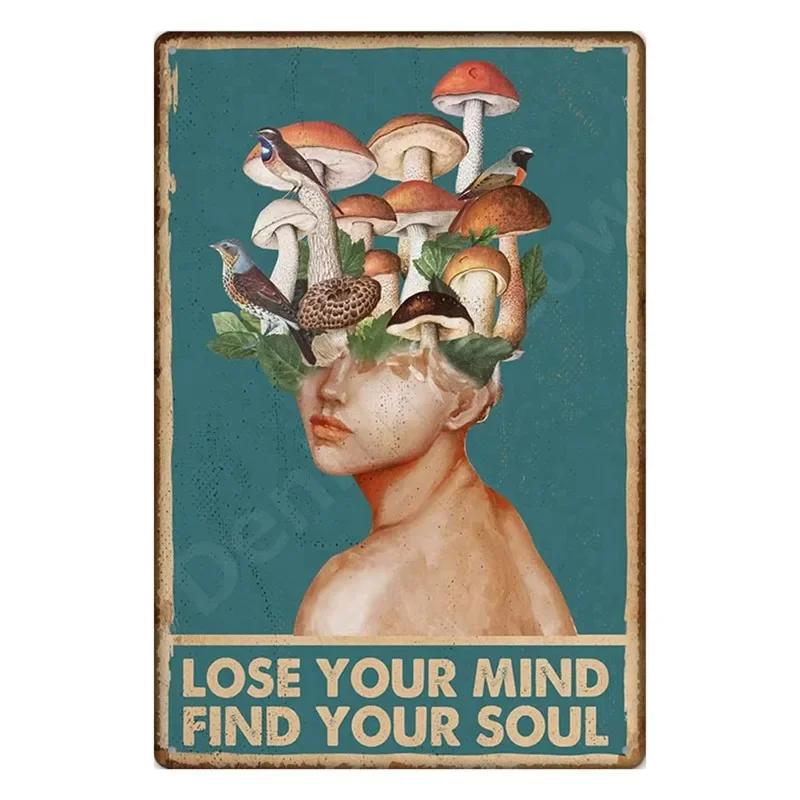 Bądź łaskawy dla swojego umysłu Retro Blaszane Znaki Inspirujące Cytaty Sztuka Ścienna Znak Muza Vintage Wystrój Domu Pokoju Ogrodu Hipisowska Dziewczyna Plakat