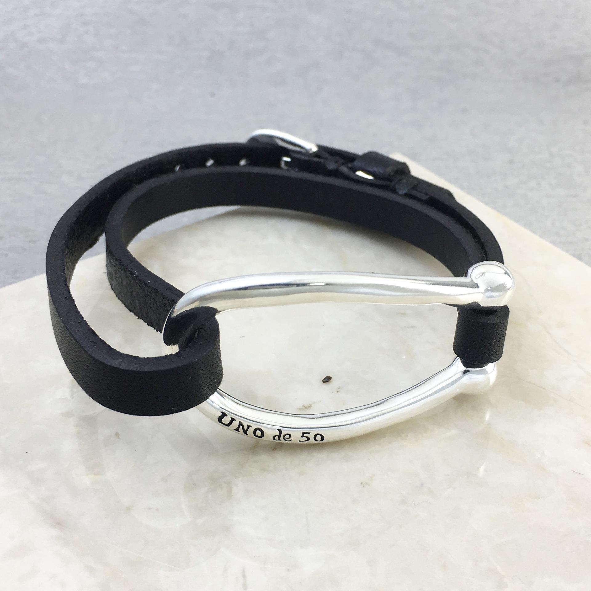 Unode50 High-Quality Large Leather Couple Bracelet: European-American Fashion Cross-Design 17-19 cm