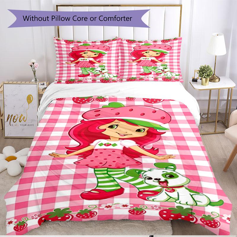 3pcs Duvet Cover Set (1*Duvet Cover + 2*Pillowcase, Without Core), Strawberry Shortcake Print Soft All‑Season Bedding Set, Home Bedroom Decor Gift