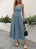 2026 Trendy European & American Women's Sleeveless Square Neck Waist-Cinching Pocket Dress - Casual, Comfortable & Slimming