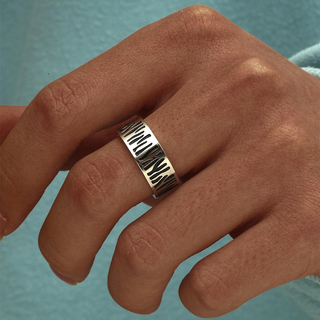 New Vintage 8mm Black Pattern Ring for Men and Women
