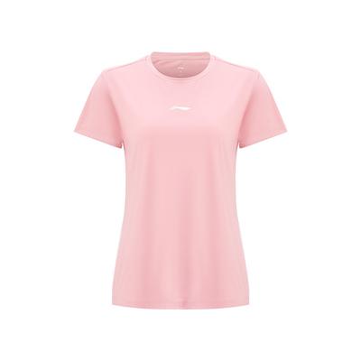 Li Ning Table Tennis Series Solid Color Fitted Brand Logo Minimalist Breathable Short Sleeve T-Shirt Unisex Tops Frosted-Pink ATSV616-1