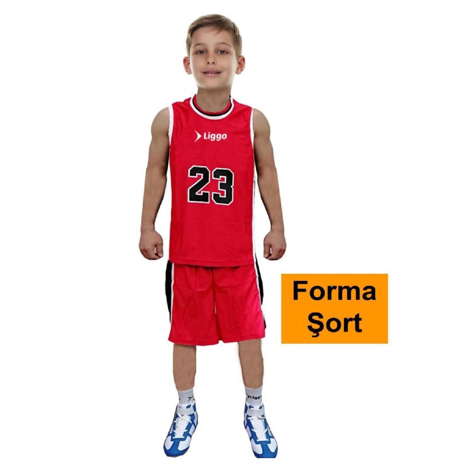

Red Kids Basketball Jersey Shorts Set