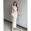 French Chic Sexy Lace Bodycon Dress with Waist Cinching