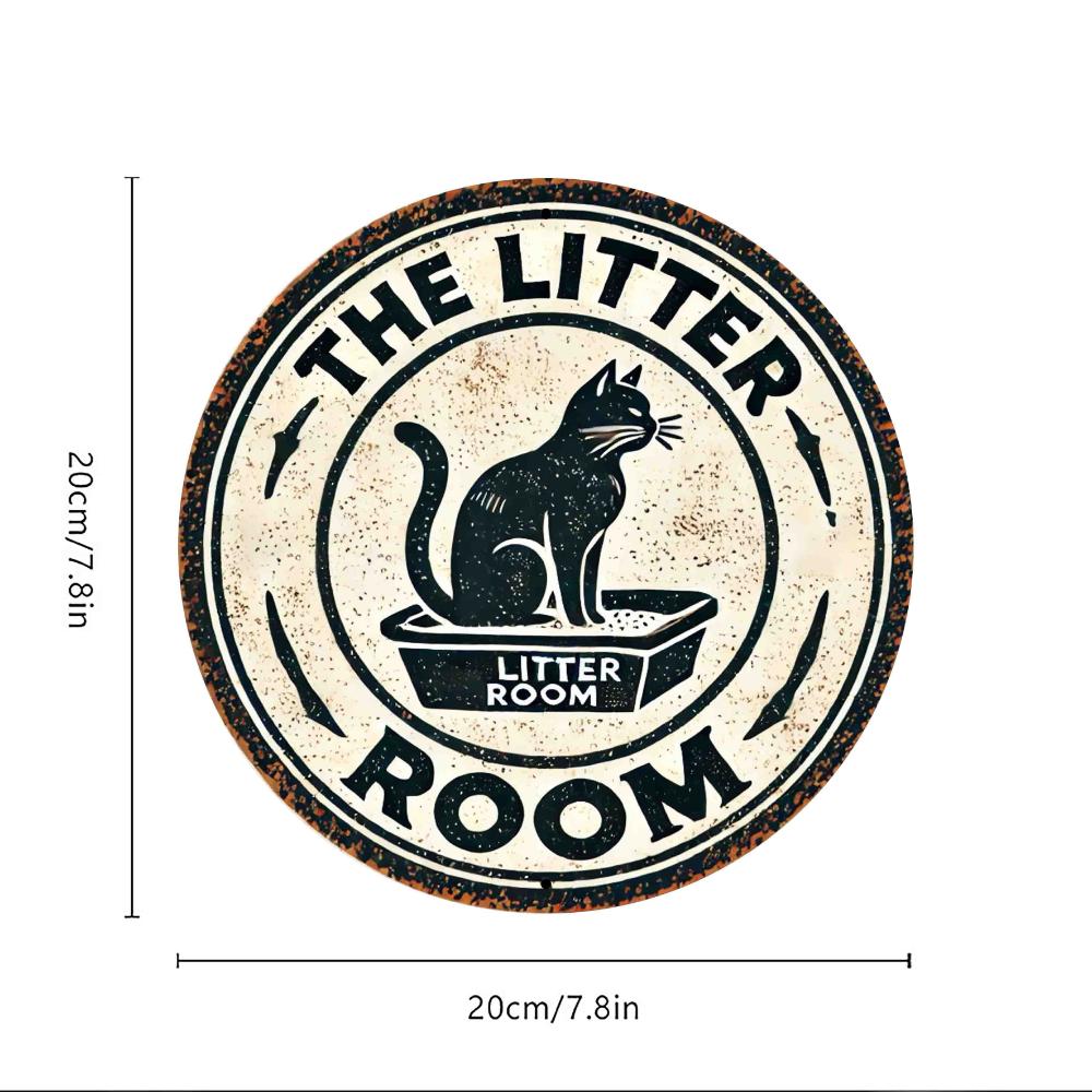 Vintage "The Litter Room" Aluminum Sign - Pack of 1 - Cat Themed Metal Wall Decor for Home, Bar or Farmhouse