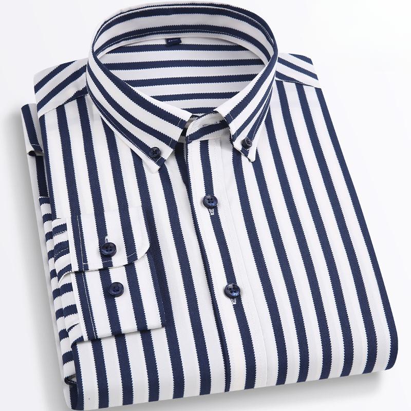 Elastisches Langarmhemd Herren Gestreiftes Slim Fit Hemd Business Casual Bügelfrei Bequem Herrenbekleidung Hemden Herren