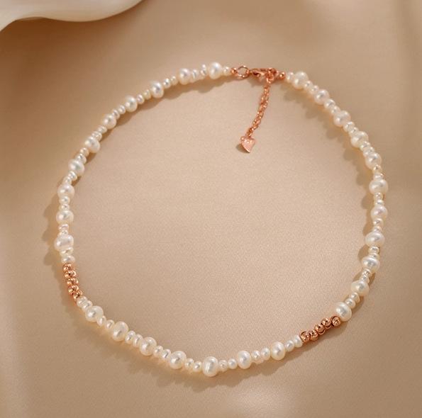 Natural pearl necklace simple and versatile splicing millet bead neck chain French fashion beaded neck chain
