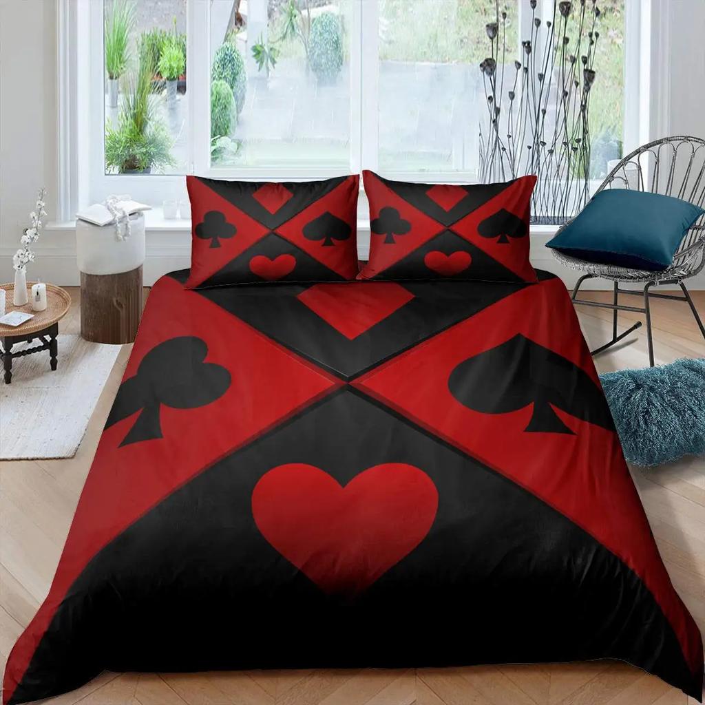 Poker King Queen Duvet Cover Modern Card Game Bedding Set Gamer Playing Comforter Cover Gambling Athletics Polyester Quilt Cover