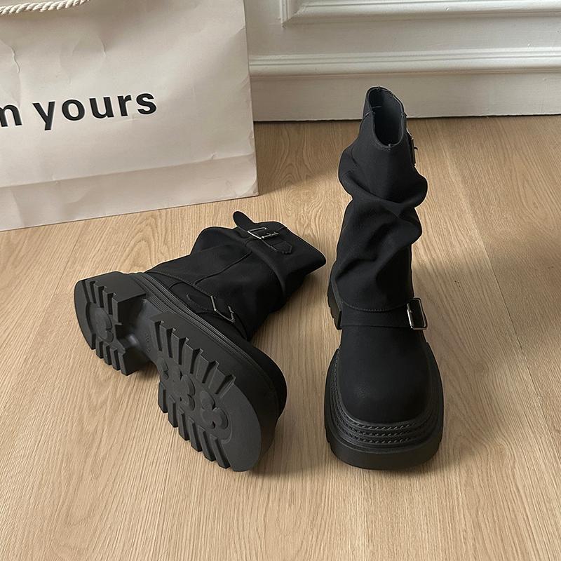 Winter Plateau Absatz Erhöhung Damen Stiefeletten Dicke Absätze Schuhe Weibliche Punk Vintage Kurze Booties Zapatos De Muje