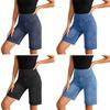Stretchy Jean Shorts for Women High Waisted Tummy Control Pull On Denim Shorts Summer Casual Knee Length Jorts with Pockets