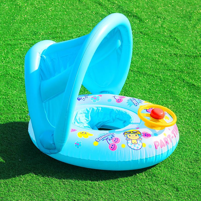 Float Boat Baby Seat With Shade Canopy Kids Inflatable Swimming Pool Aid Ring