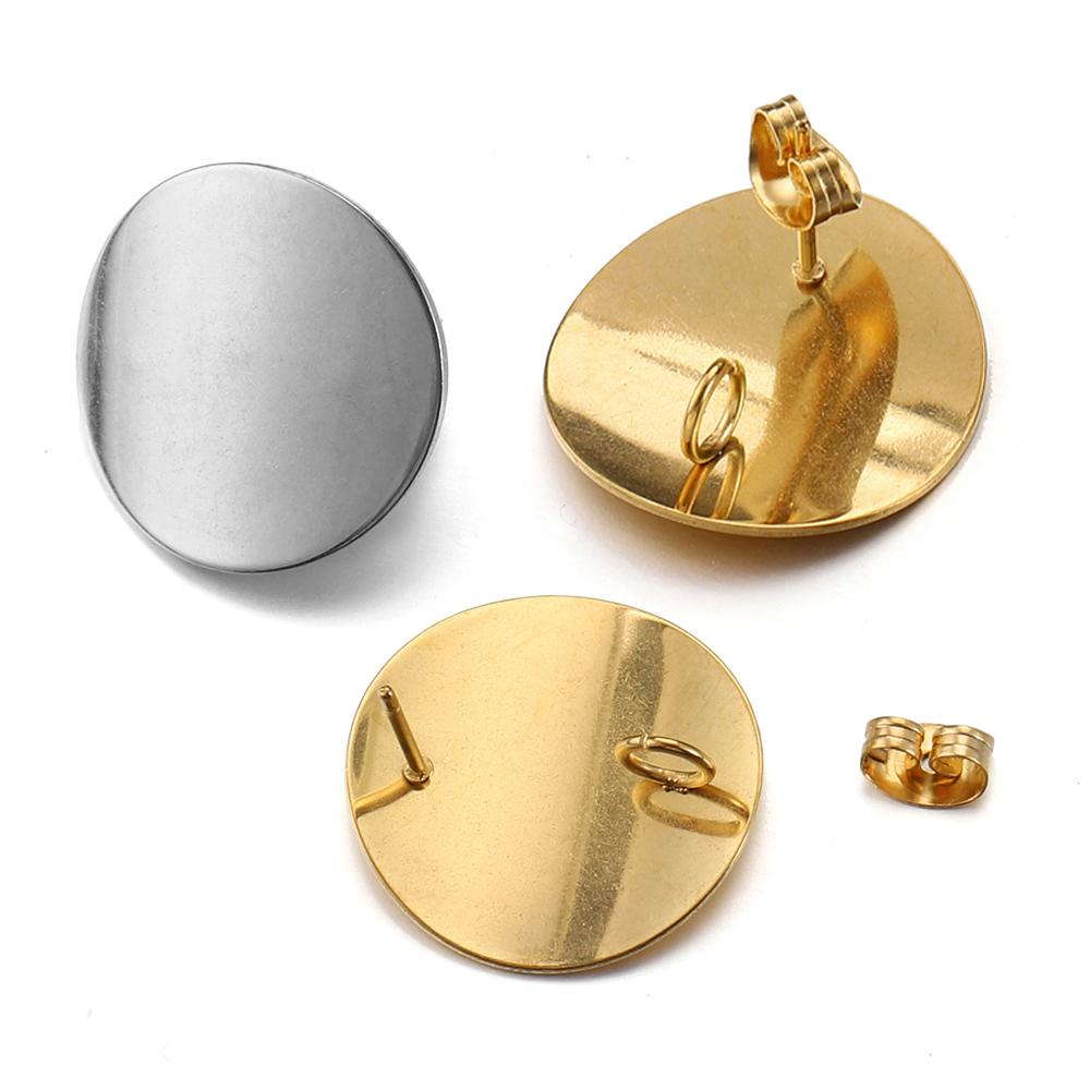 No Fade 10pcs Stainless Steel Round Bent Curved Ear Studs Gold Color Earring Base Earrings Plug for Jewelry Making DIY Supplies