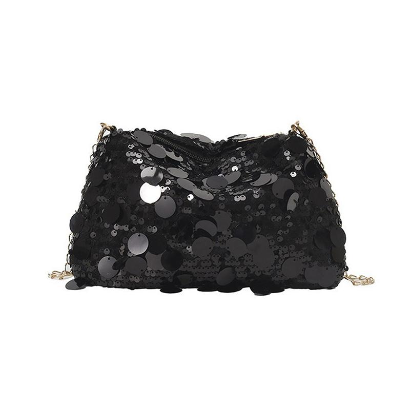 Sequin Evening Party Shoulder Bags For Women Lightweight Portable Ladies Chain Crossbody Bag Solid Color Casual Female Handbag