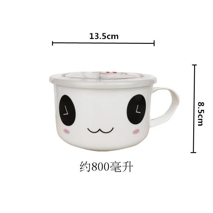 Ceramic Instant Noodle Bowl with Lid, Household Bowls, Microwave Soup, Student Nordic Simple Rice, Large Tableware