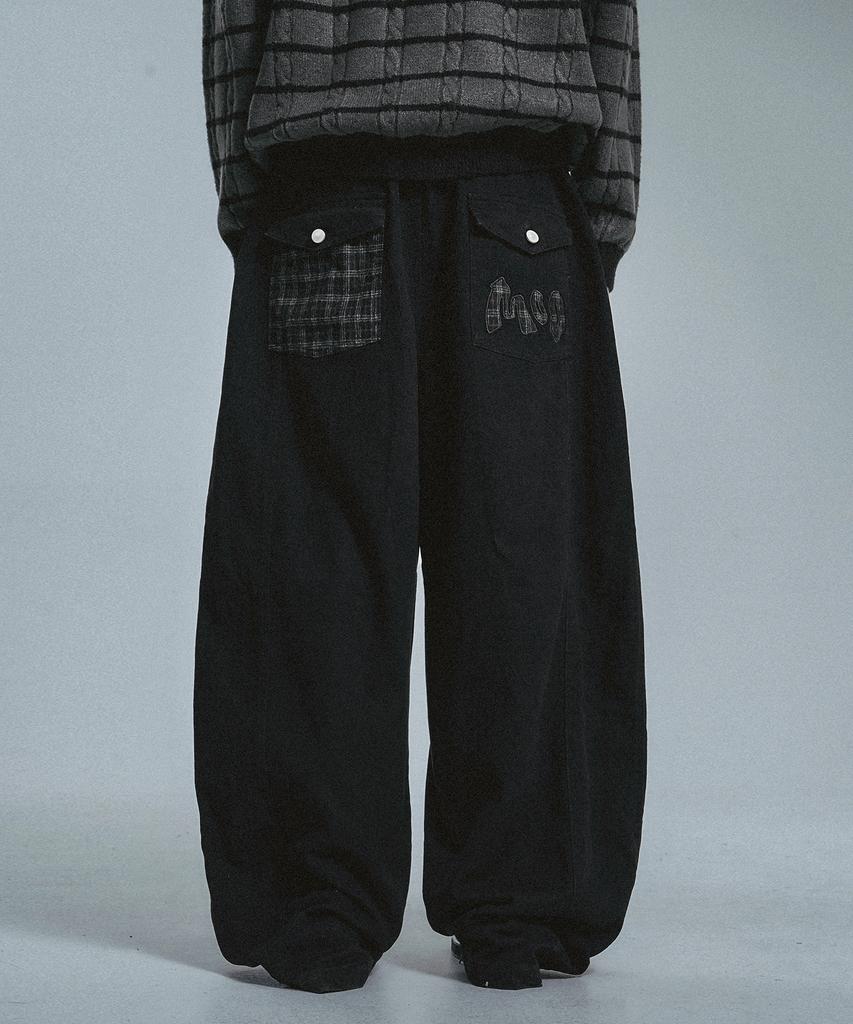 MOO Check Color Block Balloon Cotton Pants - Black