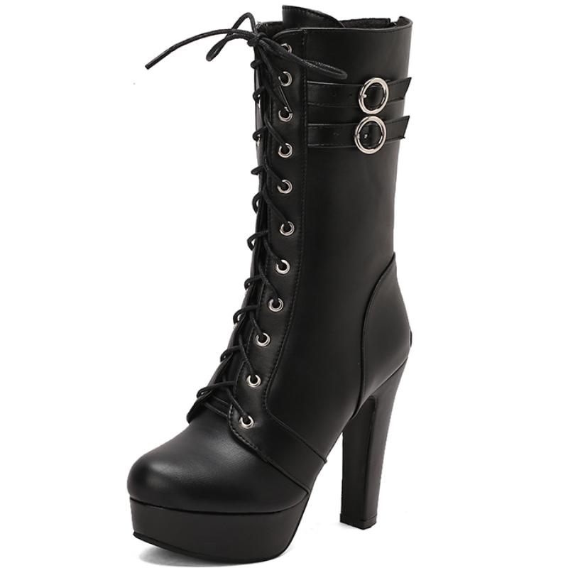 Fashion Women's Mid-calf Boots Autumn Winter Shoes Red White Yellow Short Boot Black Blue Footwear Shoes Ladies Large Size 48 50