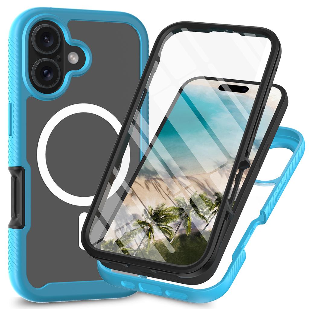 For iPhone 16 Magnetic Case PC+TPU Phone Cover with PET Screen Film All-Around Protection