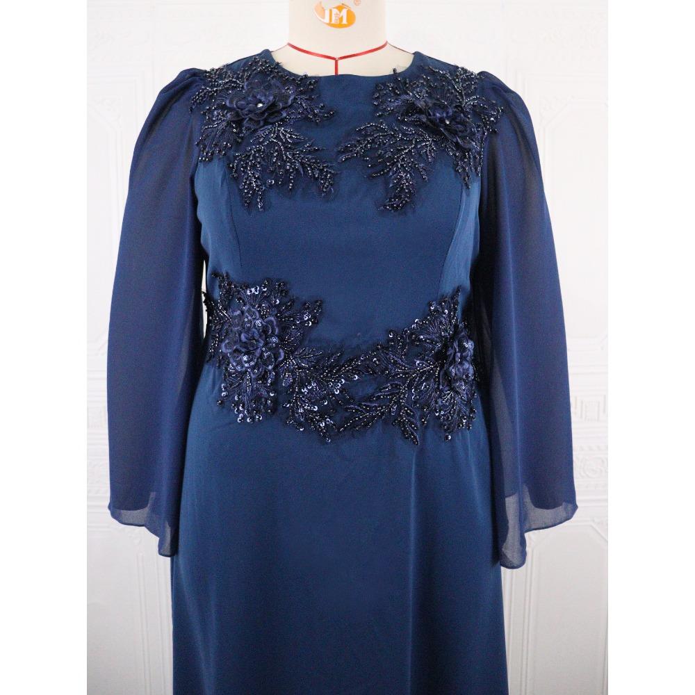Plus Size Elegant Round Neck Beaded Embroidered Sequin Evening Gown Formal Wedding Party Bridesmaid Dress