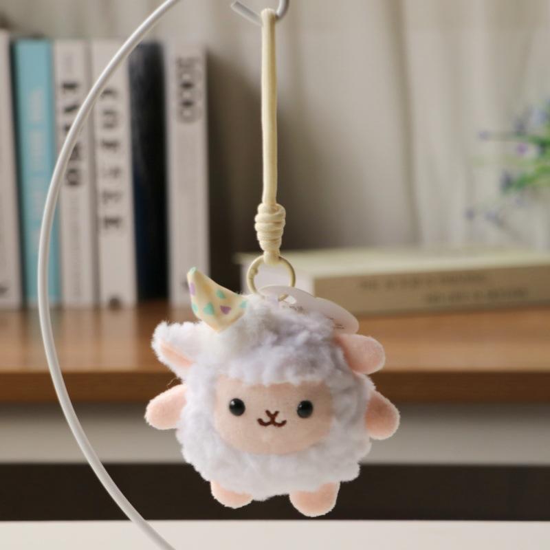 Fluffy Soft Mini Sheep Keychain Cartoon Anime Stuffed Lamb Pendant Adorable Bag Accessory for Girls School Backpack