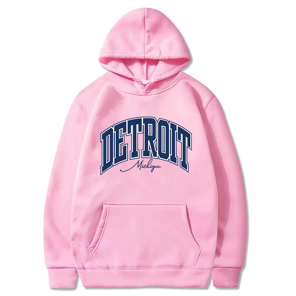 American Retro DETROIT Letter Print Hoodies For Men Women Harajuku Pullover Clothes Hip Hop Y2k Long Sleeve Pullover Sweatshirts