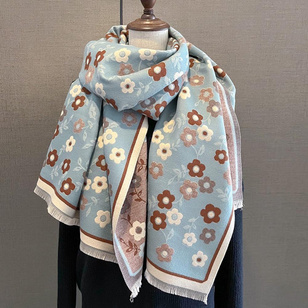 Flower Winter Cashmere Shawl Lightweight Floral Print Scarf Fashion Plaid Knitted Scarf  Unisex