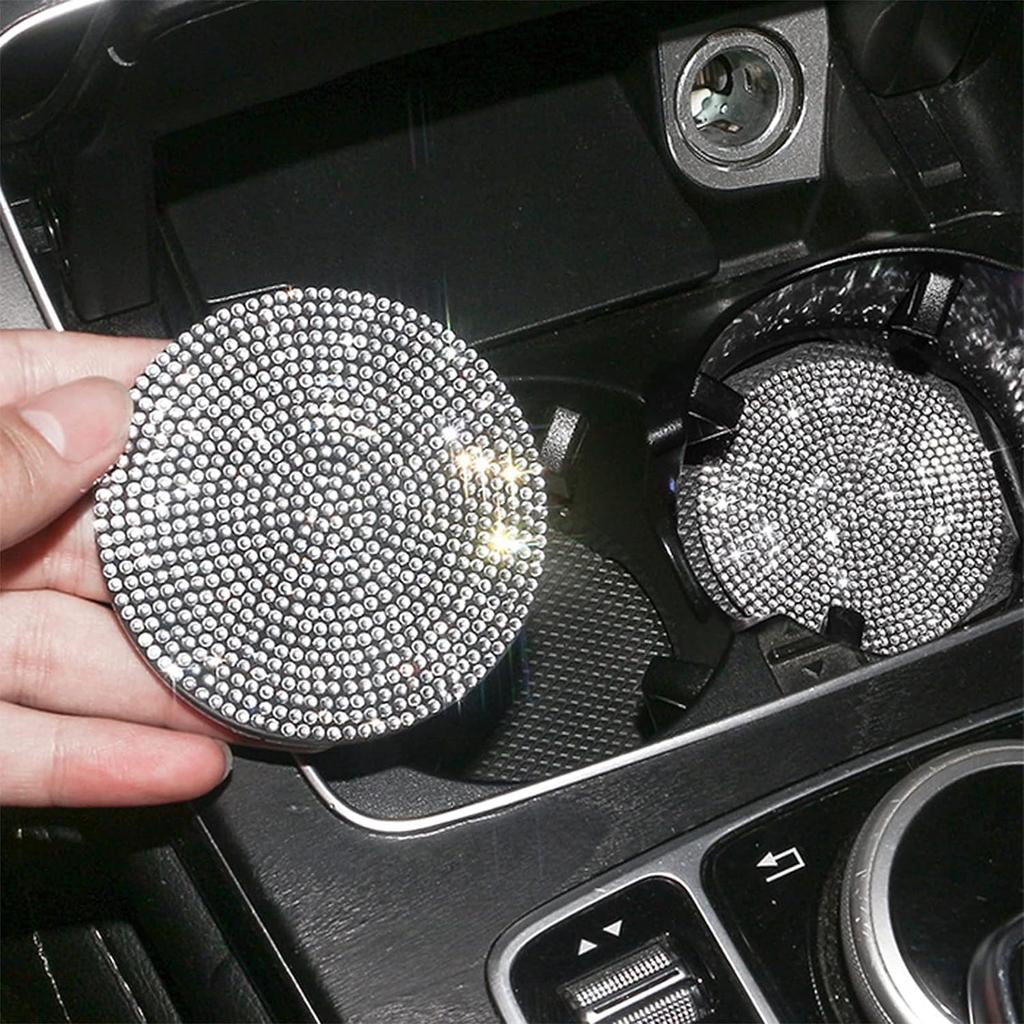 Universelle Auto-Zubehör Getränkehalter x2, Auto-Zubehör Glitzer Untersetzer, Rutschfeste Silikon-Untersetzer, Glänzende Strasssteine, Auto-Zubehör Innenraum