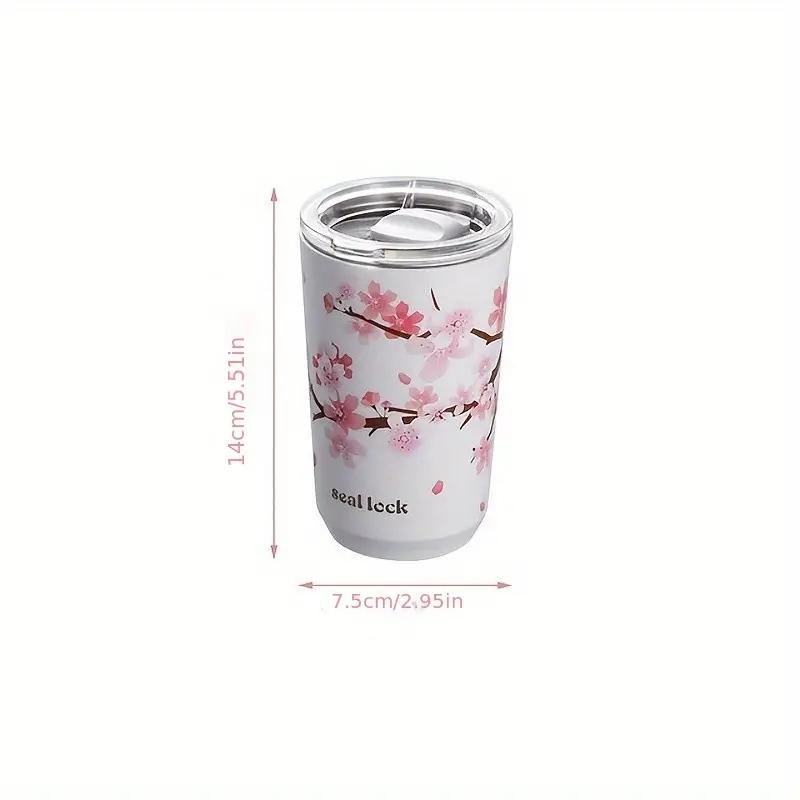 1pc 304 Stainless Steel Ins Hands-on Cup Straw High-value Girls Milk Tea Coffee Cup Anti-fall Water Bottle Water Cup Cherry Blos