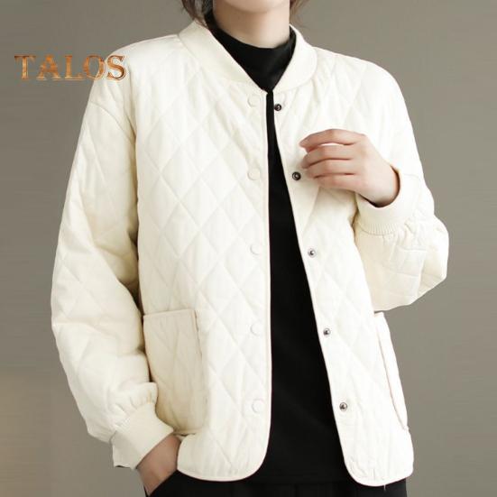 Damenjacke Stehkragen Langarm Rautenstruktur Einreihig Elastische Bündchen Einfarbig Taschen Sport Lady Coat