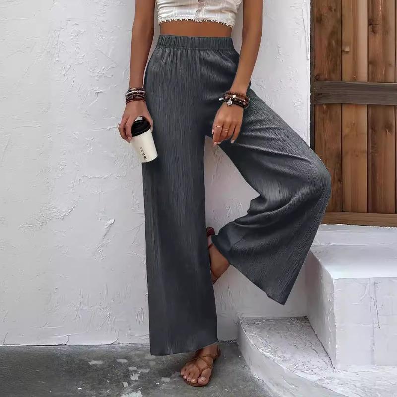 New Women's Casual Pants Loose Crumpled Wide Leg High Waist Long Pants
