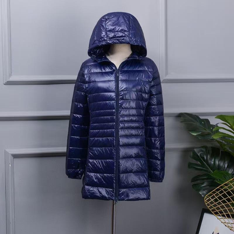 Plus Size Women's Lightweight Hooded Slim-Fit Down Jacket - Mid-Length, Clearance, Fits Up To 200 Lbs