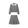 Autumn European & American Women's Color Block Crochet Collar Knit Sweater & Skirt Set