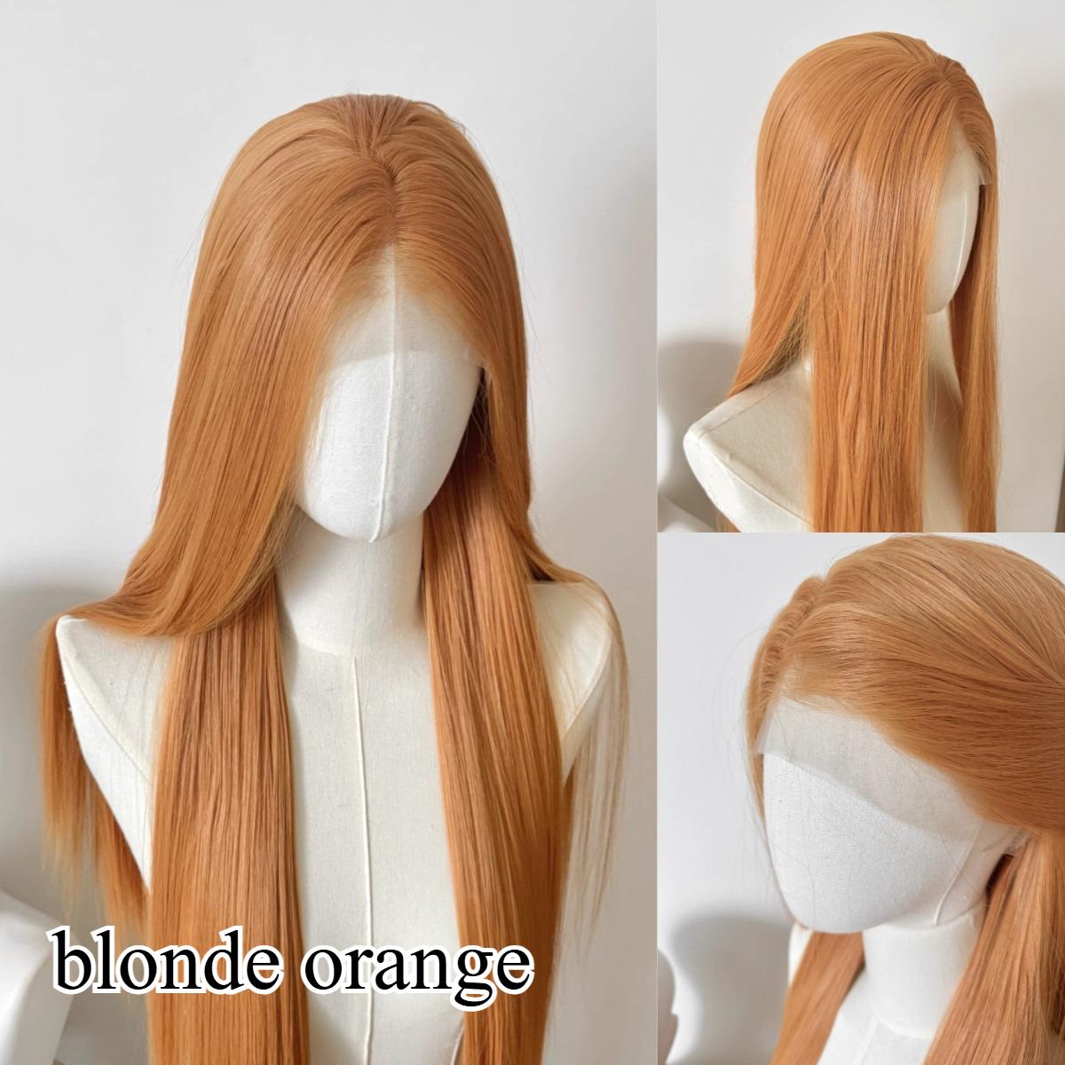Orange Synthetic Lace Front Wig Long Straight Hair High Temperature Fibers Natural Looking Synthetic Wig High Quality Cosplay (Lavender,16inches&150%&1pc) лавандовый