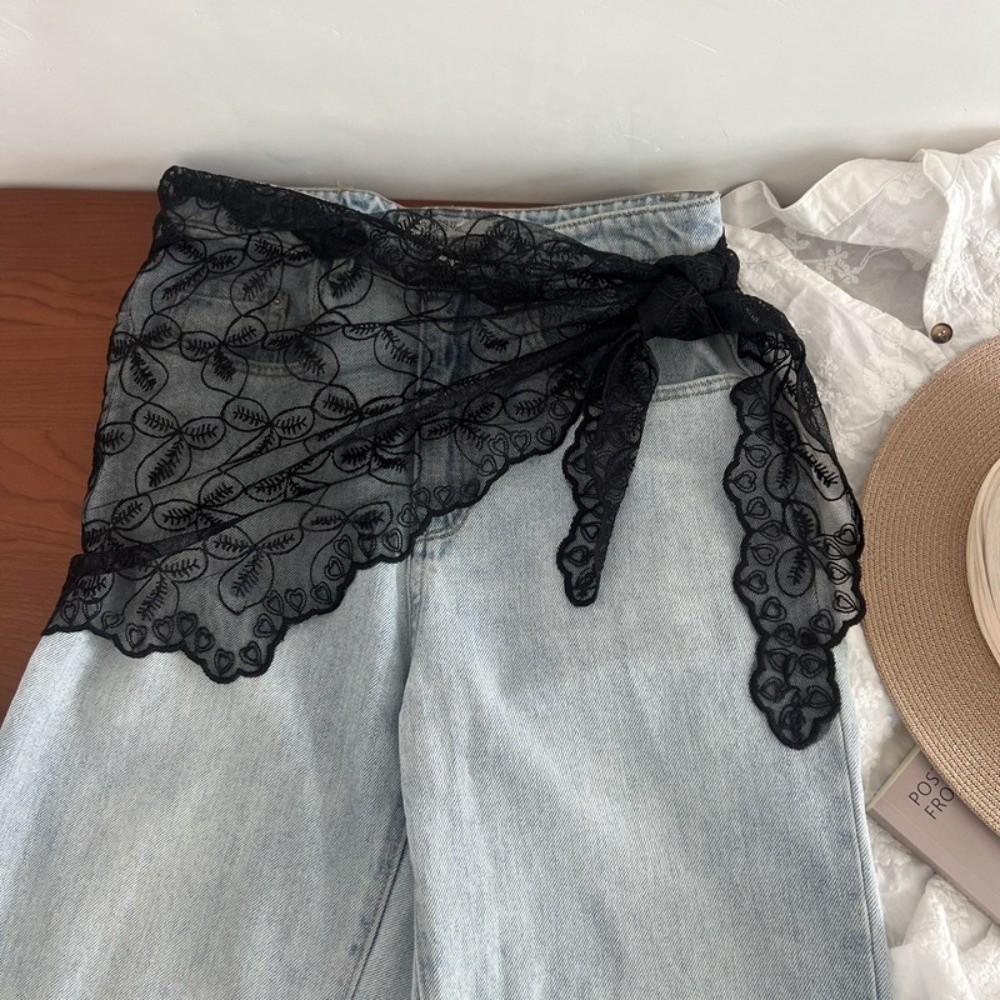 

Trendy Jeans Decor Lace Fart Curtain Slim Fit Pretty Women s Scarf Y2K Versatile Hip Curtain for Women One Size чорний