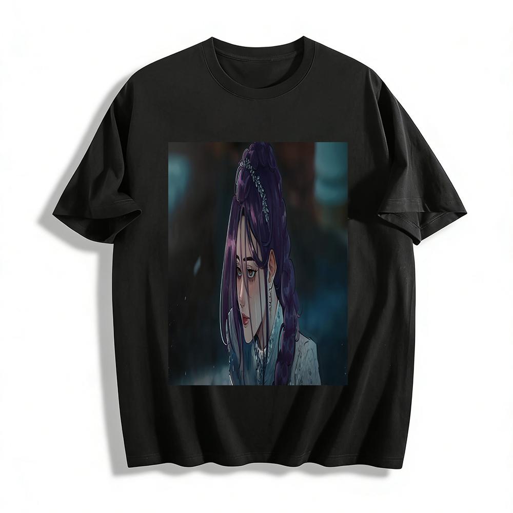 

Melancholy Purple Braid Crying Girl Print Top Niche Artistic Vibe Casual Crew Neck Long Sleeve T-Shirt Pure cotton T-shirt XXS
