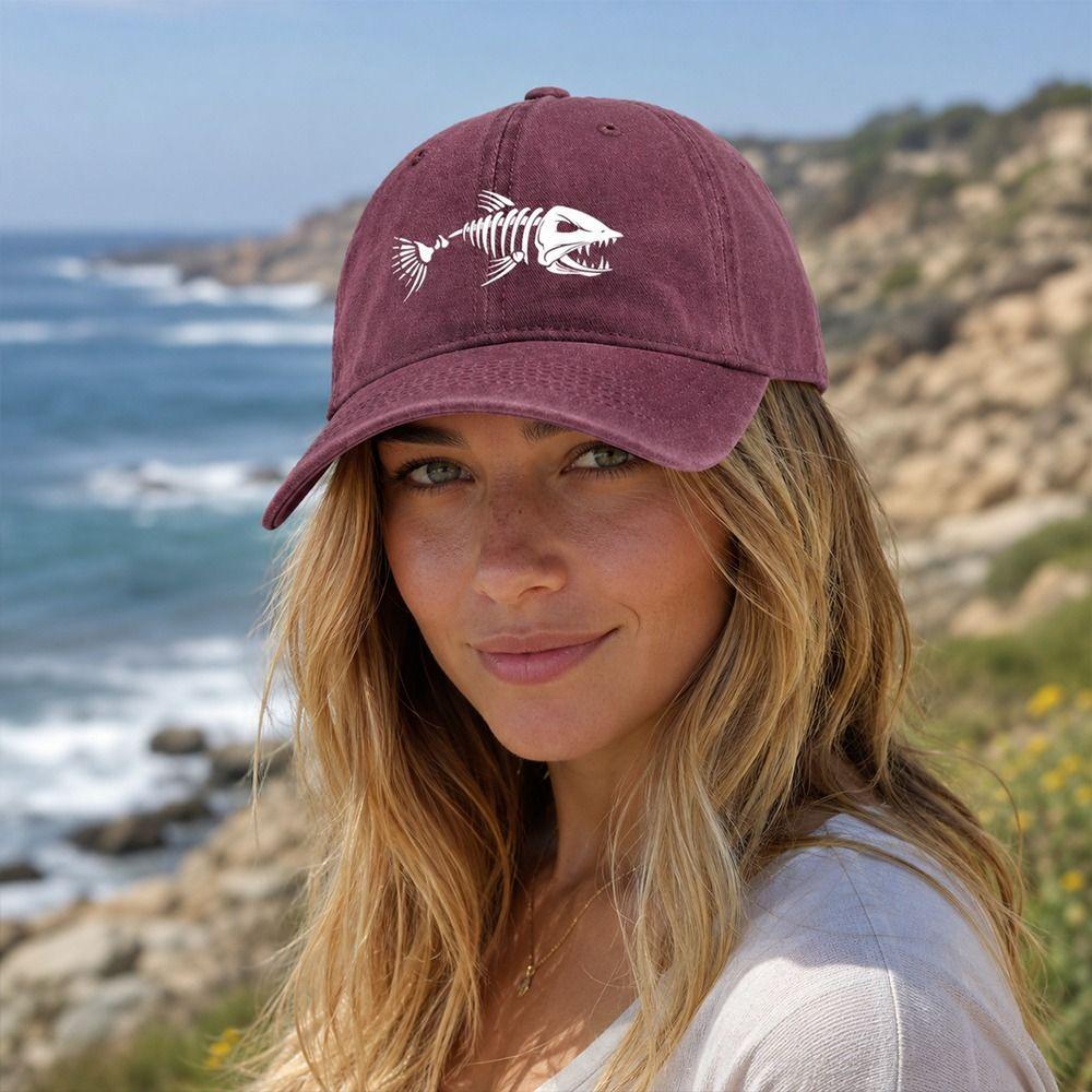 Adjustable Peaked Cap Vintage Washed Sunscreen Hat New Fishbone Baseball Cap  Outdoor Fishing