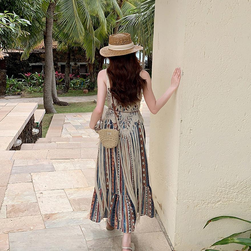 Summer new suspender dress women's seaside vacation blouse skirt set two pieces