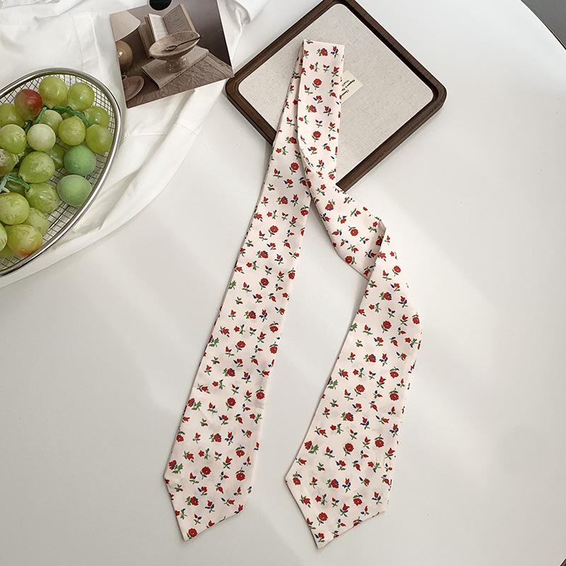 Long Silk Scarf Retro Floral Neck Small Scarf High-end Tie Decorative Chiffon Thin Hair Tie