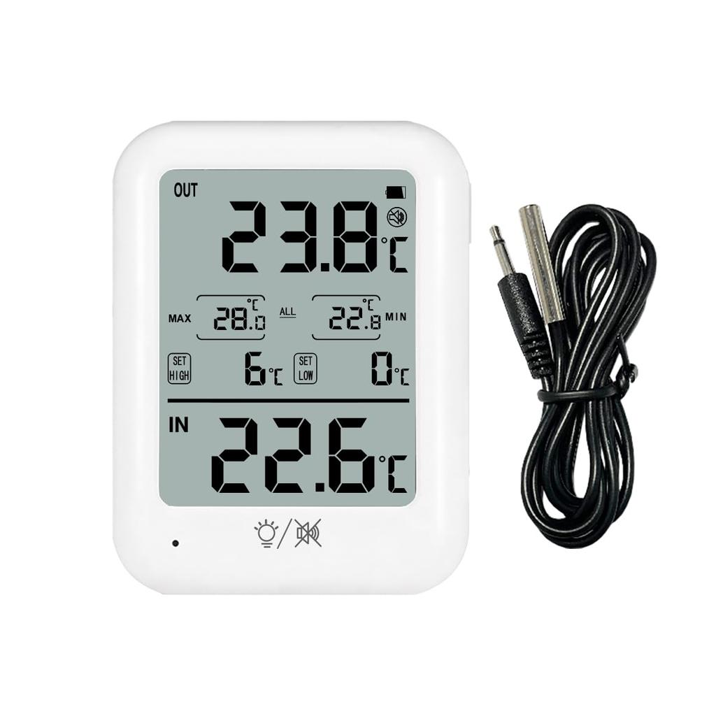 Digital RefrigeratorFreezer Thermometer, IndoorOutdoor Multipurpose Refrigerator Temperature Monitor with Backlight, HighLow Temperature AlarmMinimum