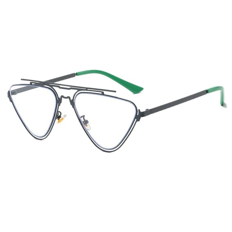 Fashion personalized double beam heterosexual flat glasses, trendy avant-garde hollow triangular frame anti-blue flat glasses