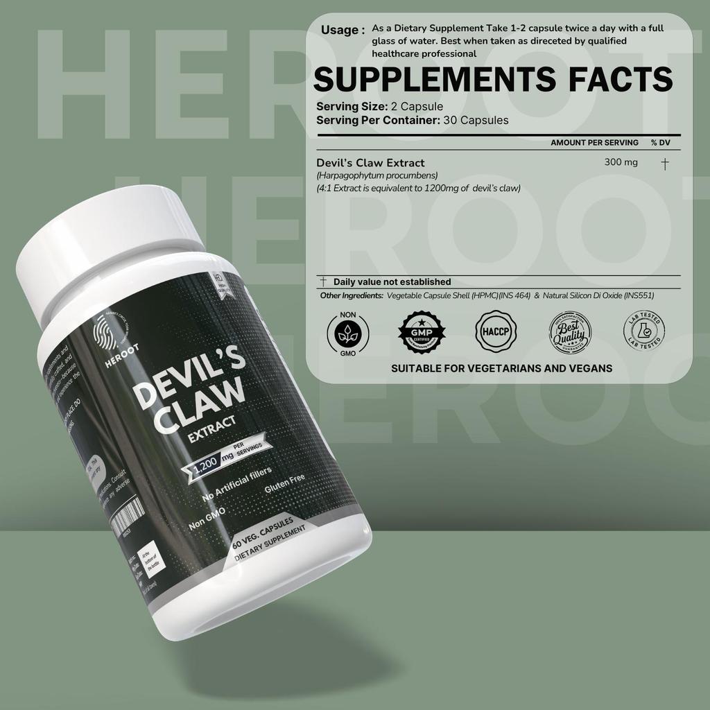 Heroot Devil’s Claw Capsules 1200mg | Harpagophytum Procumbens
