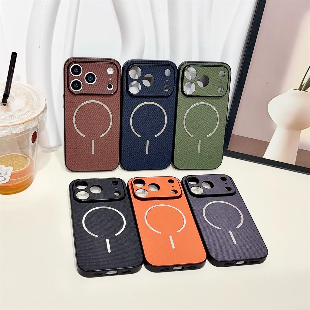 Luxury Tech Pattern Leather Slim Magnetic Case for iPhone 17 Pro Max 12 13 14 15 16 17 Pro 17 Air Wireless Charging Cover Funda