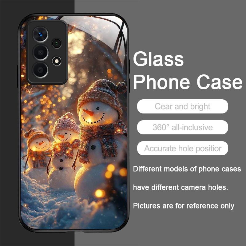 Winter Christmas Snowman Pattern Tempered Glass Phone Case for Samsung Galaxy S25 Ultra S24 S23 Plus S22 S21 S20 FE A56 5G Cover