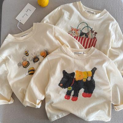 Kids Long Sleeve T-shirt Cartoon Print Soft Cotton Casual Tops for Boys Girls Spring Casual Tee Children Bottoming Shirt