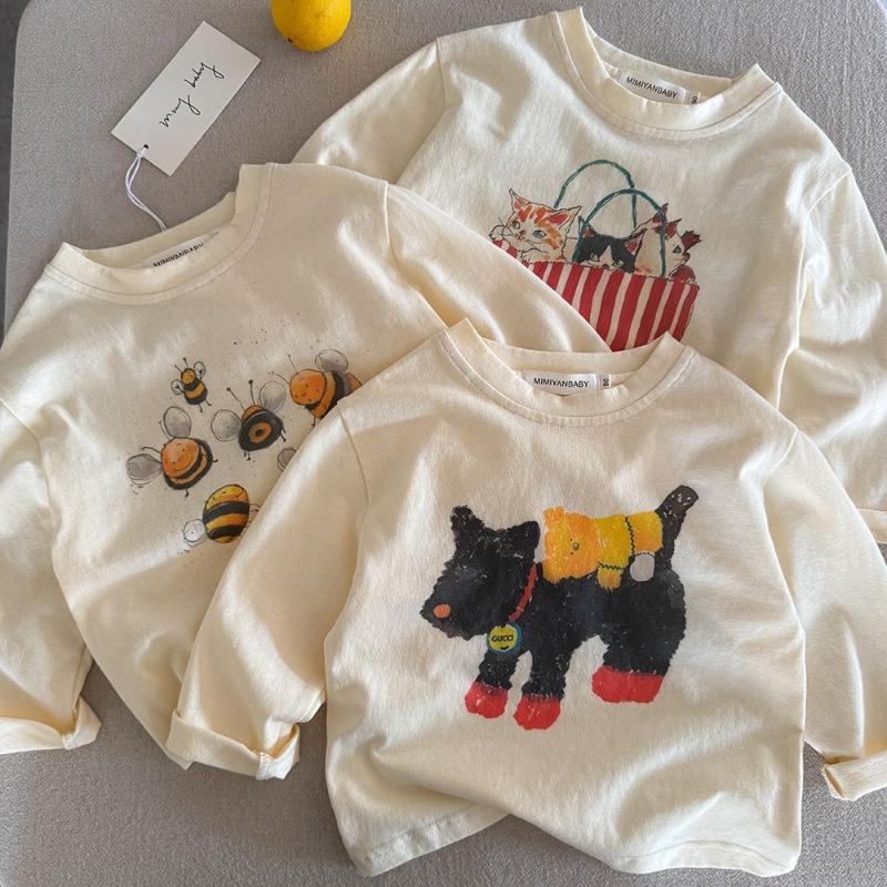 Kids Long Sleeve T-shirt Cartoon Print Soft Cotton Casual Tops for Boys Girls Spring Casual Tee Children Bottoming Shirt