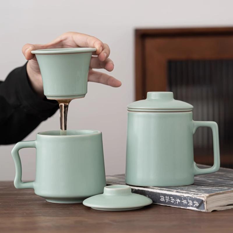Ru Ware Ceramic Teacup with Tea & Water Separation Filter - Office Gift