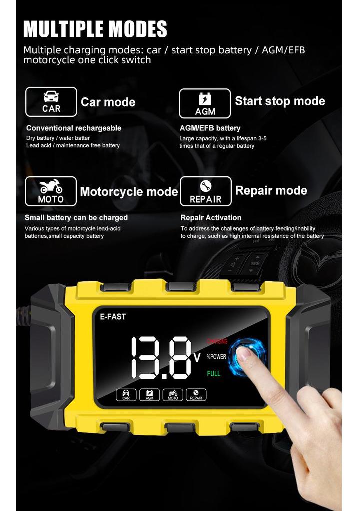 E-FAST 12V6A Smart Car & Motorcycle Battery Charger