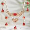 Red Droplet Lotus Necklace Chinese Ancient Jade Fringe Pendant with Pearl Beads Vintage Costume Party Jewelry Choker Accessories