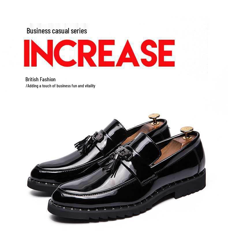 Men's Autumn Glossy Leather Slip-On Casual Shoes, British Style